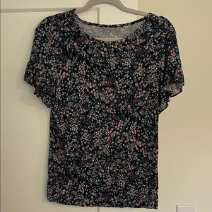 LOFT Women's Short Sleeve Floral Top - Navy and Pink